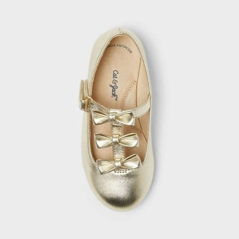 Toddler Girls‎ Cat & Jack Eliana Mary Jane Flats Gold Size 7 New With Tags